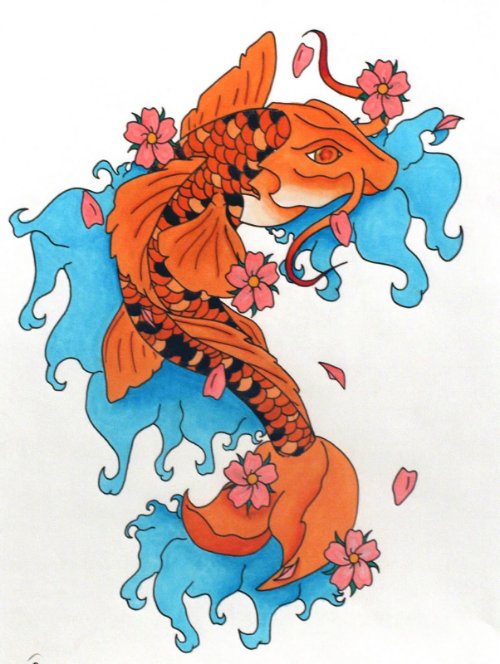 Colorful Carp Fish Tattoos Design